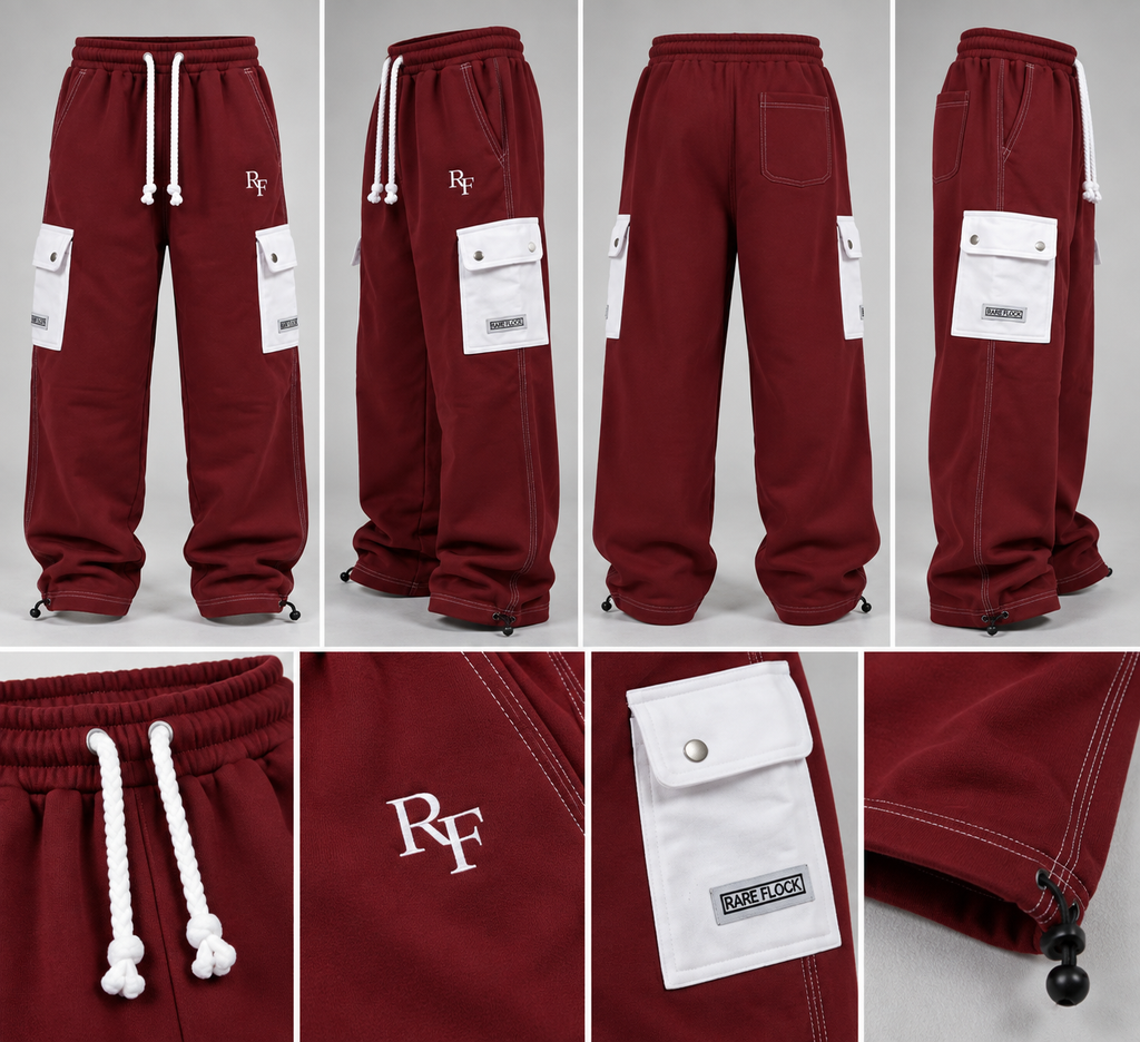 RARE FLOCK Burgundy Utility Cargo Trousers