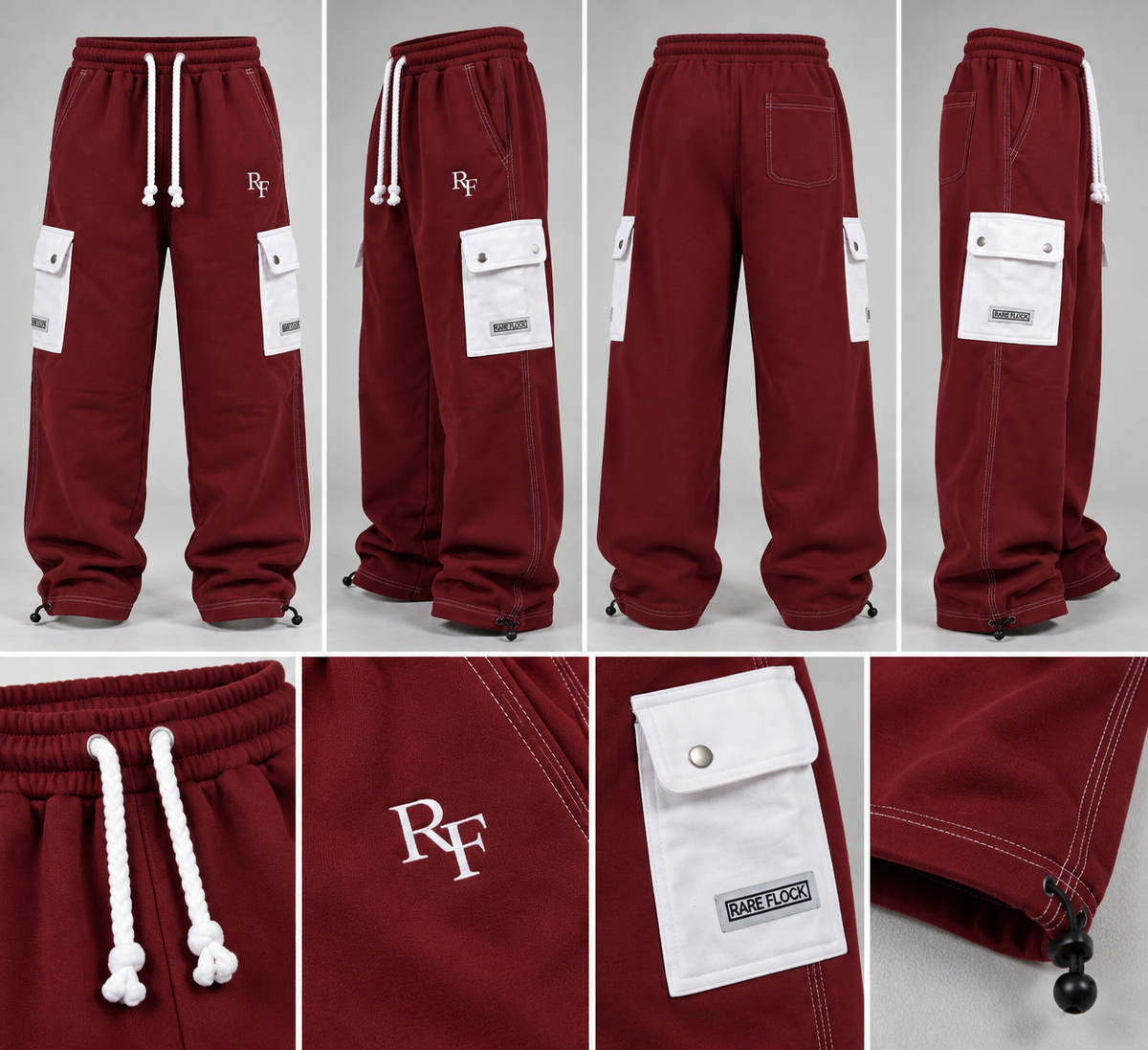 RARE FLOCK Burgundy Utility Cargo Trousers