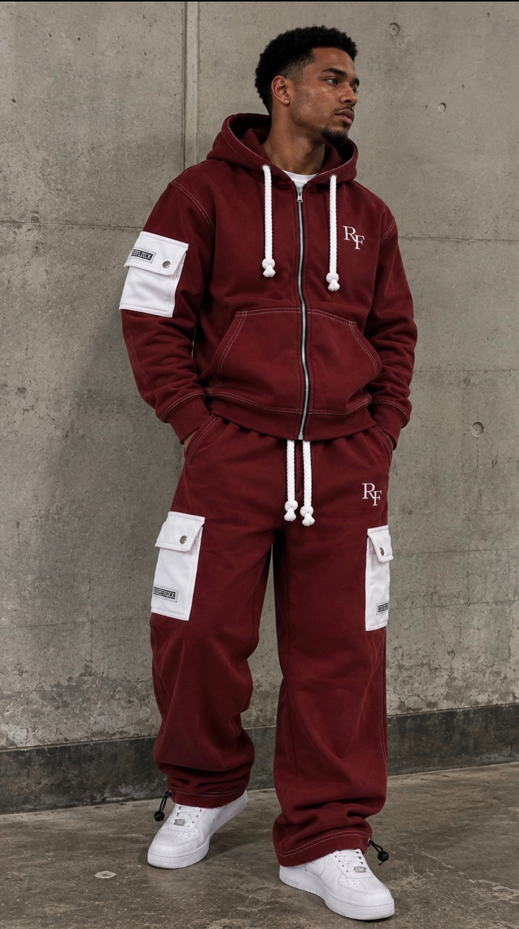 RARE FLOCK Burgundy Cargo Tracksuit Set