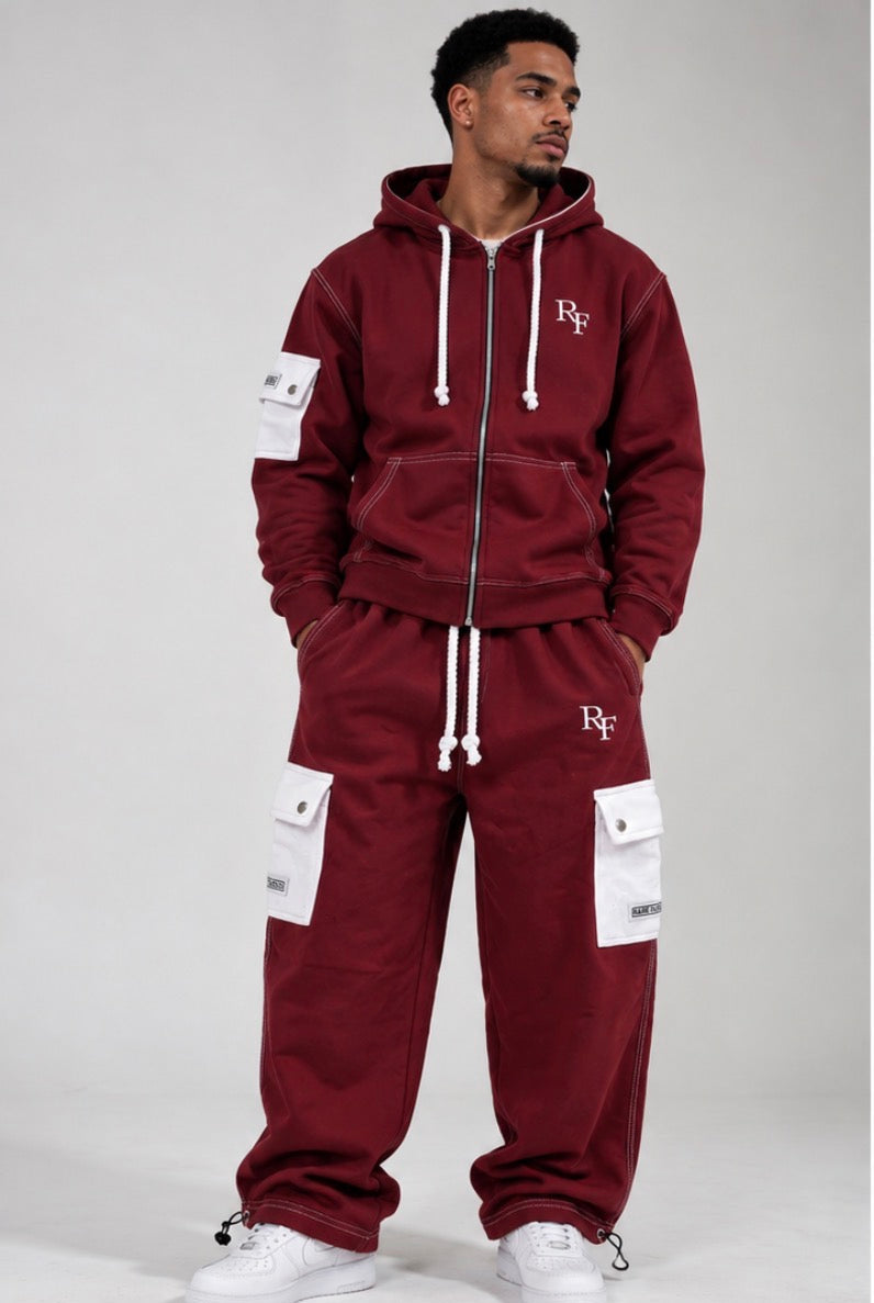 RARE FLOCK Burgundy Cargo Tracksuit Set