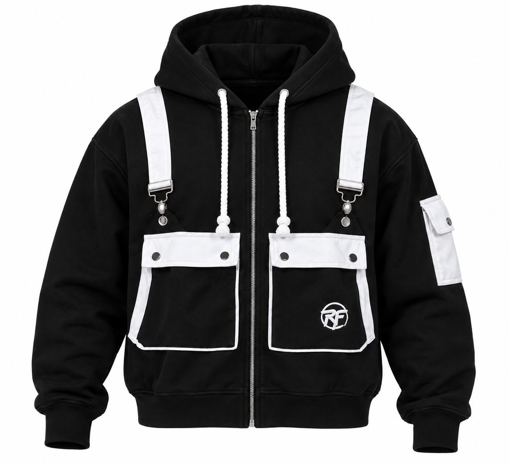 RARE FLOCK Utility Hoodie – Black & White