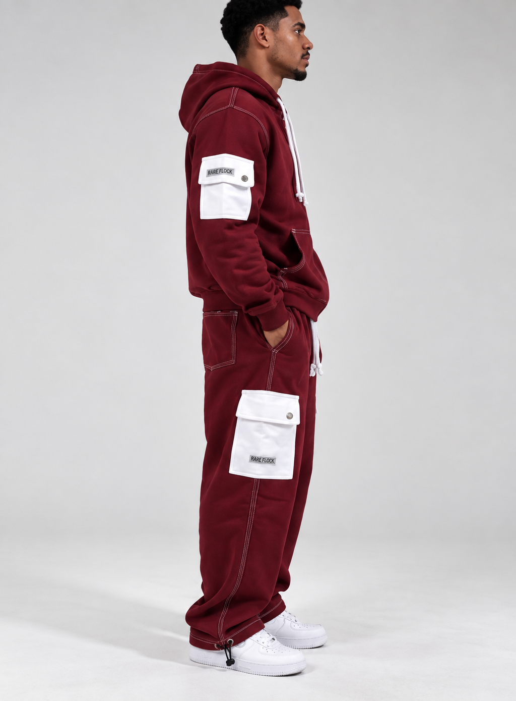 RARE FLOCK Burgundy Cargo Tracksuit Set