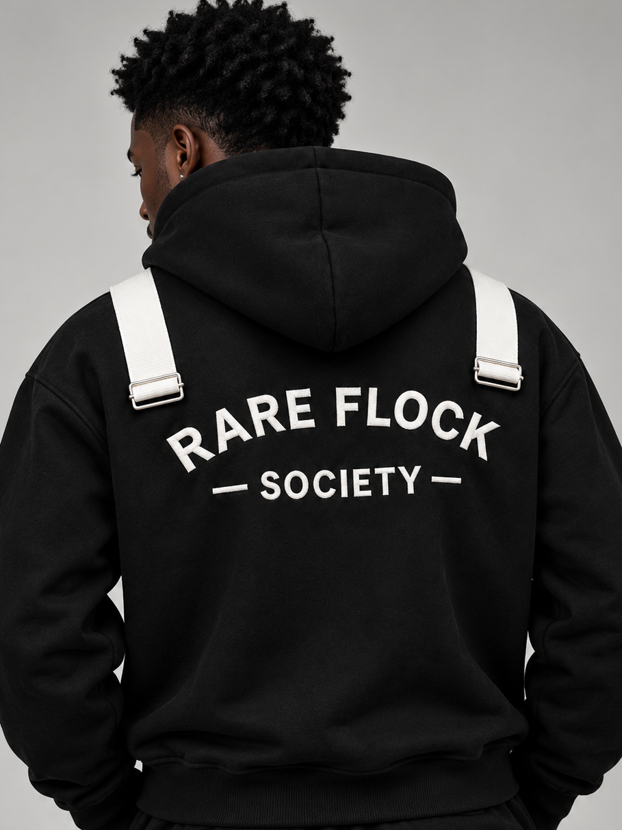 RARE FLOCK Utility Hoodie – Black & White