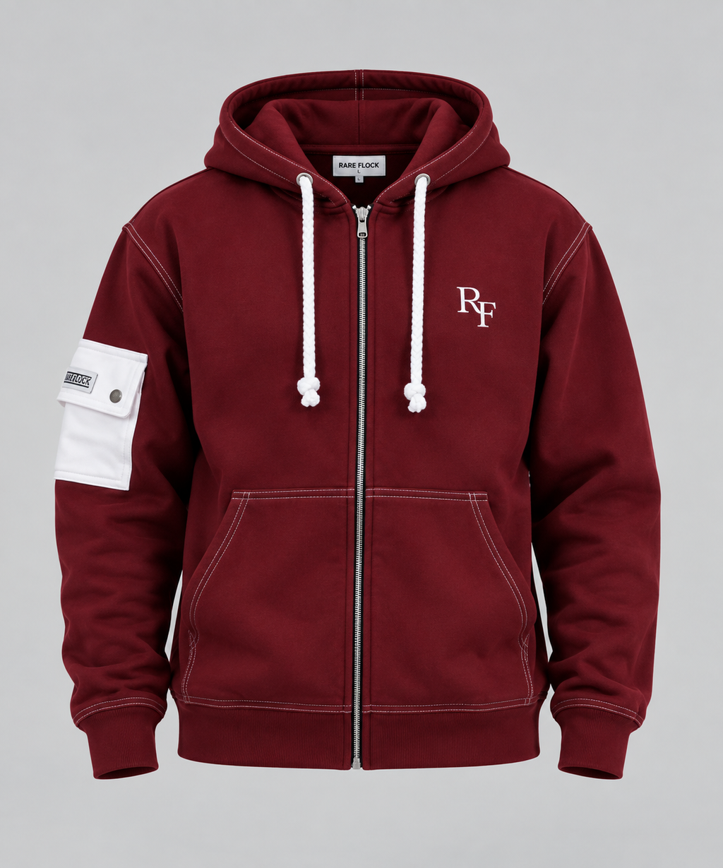 RARE FLOCK Burgundy Utility Zip-Up Hoodie