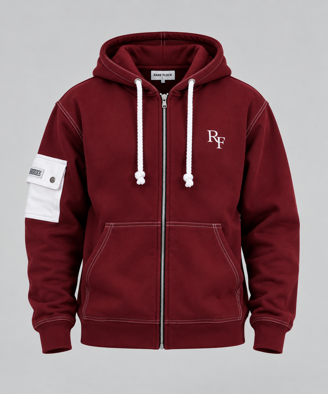 RARE FLOCK Burgundy Utility Zip-Up Hoodie