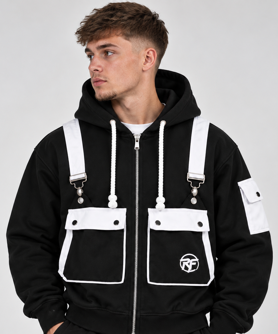 RARE FLOCK Utility Hoodie – Black & White