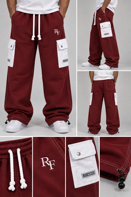 RARE FLOCK Burgundy Utility Cargo Trousers