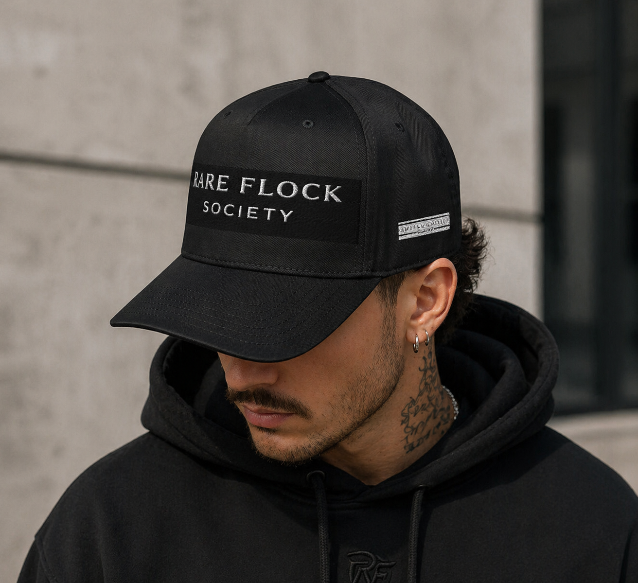 Rare Flock 5 Panel Cap – Core Black