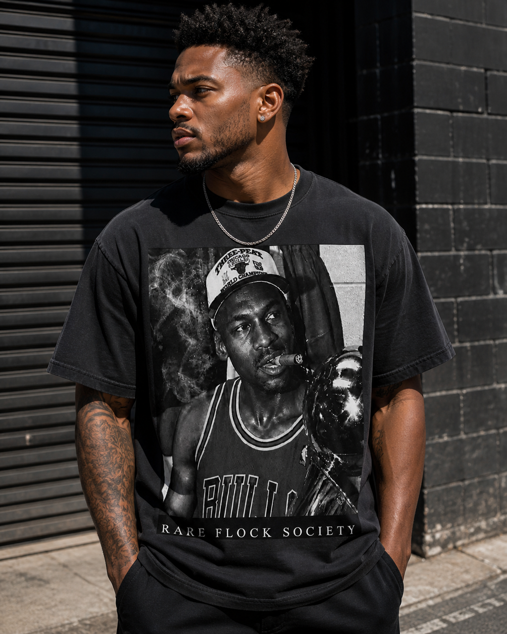 Rare Flock Society “Legacy in Smoke” Oversized Graphic T-Shirt – Black